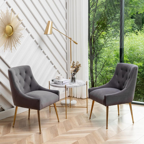 SEYNAR Dining Chair Set of 2,Modern Velvet Dining Chairs with Gold Legs,Elegant Tufted Accent Chairs for Reception, Living Room or Study Room