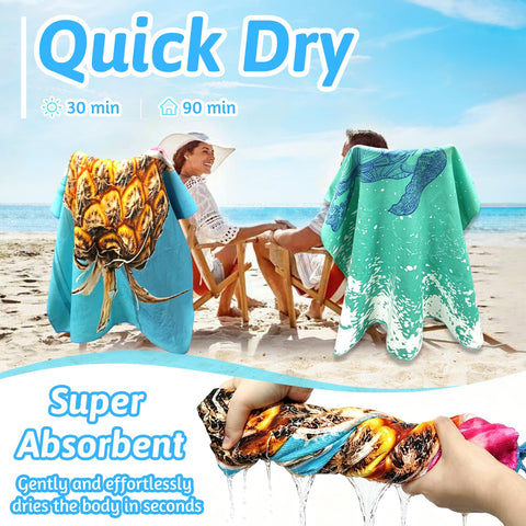 2PCS Microfibre Beach Towels for Adults, Extra Large Quick Dry Towel with Double Side Print Sand Free Lightweight Travel Towel for Adults Women Men