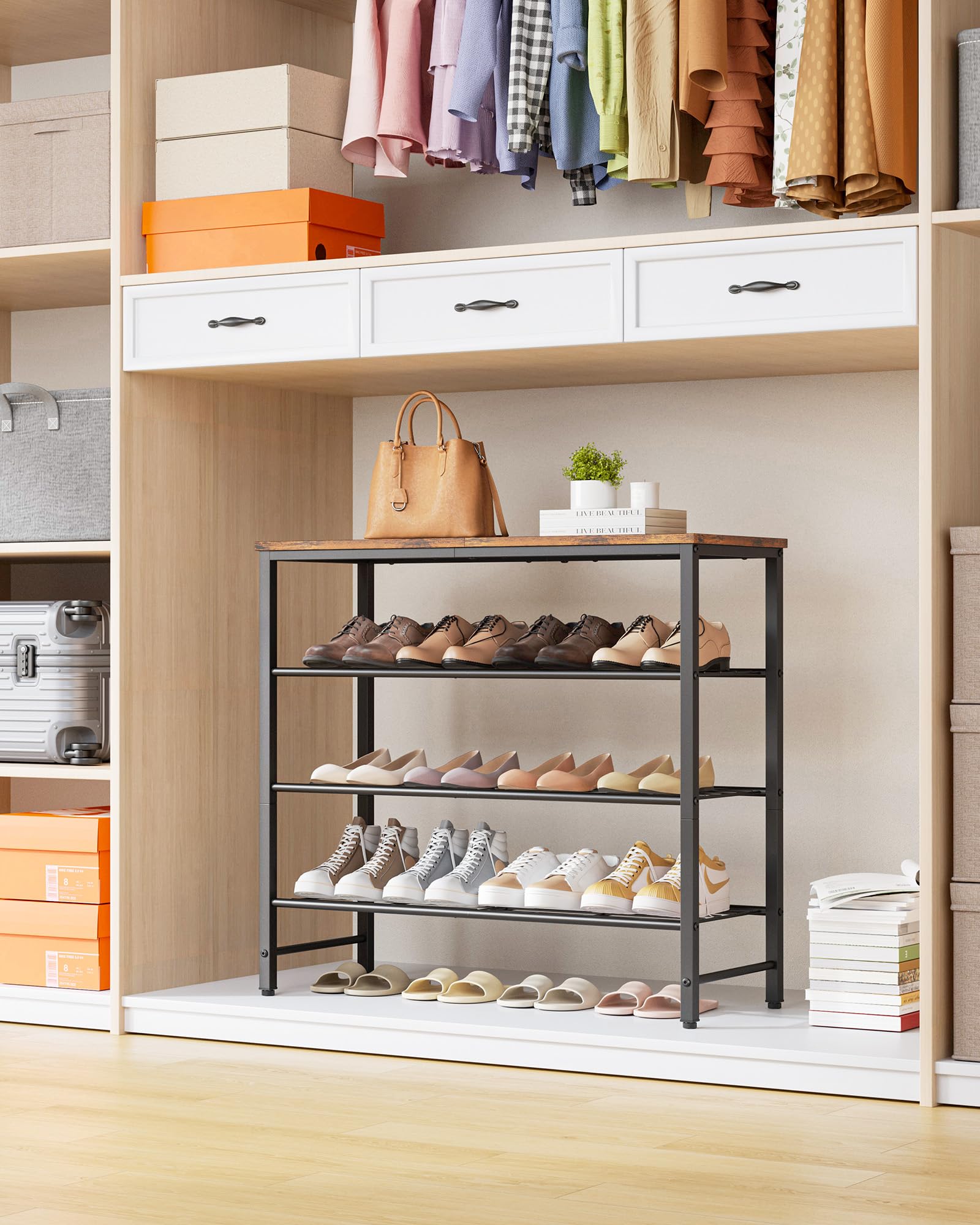 Kitsure Shoe Rack for Closet, Shoe Storage, 75.0 cm Wide - 4 Tier, Brown