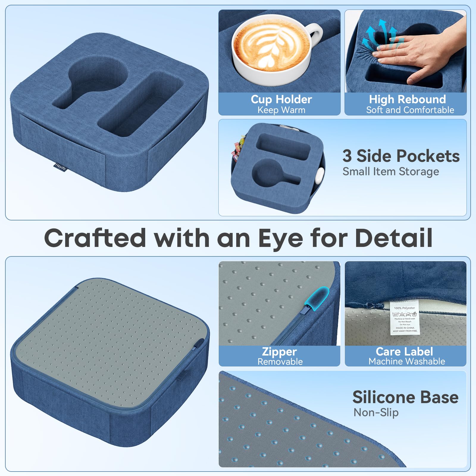 Couch Cup Holder Pillow, Multi-Function Sofa Armrest Organiser with Tablet Slot & Handle, Portable Couch Caddy for Remote Control, Drinks & Snacks