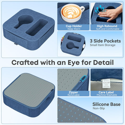 Couch Cup Holder Pillow, Multi-Function Sofa Armrest Organiser with Tablet Slot & Handle, Portable Couch Caddy for Remote Control, Drinks & Snacks