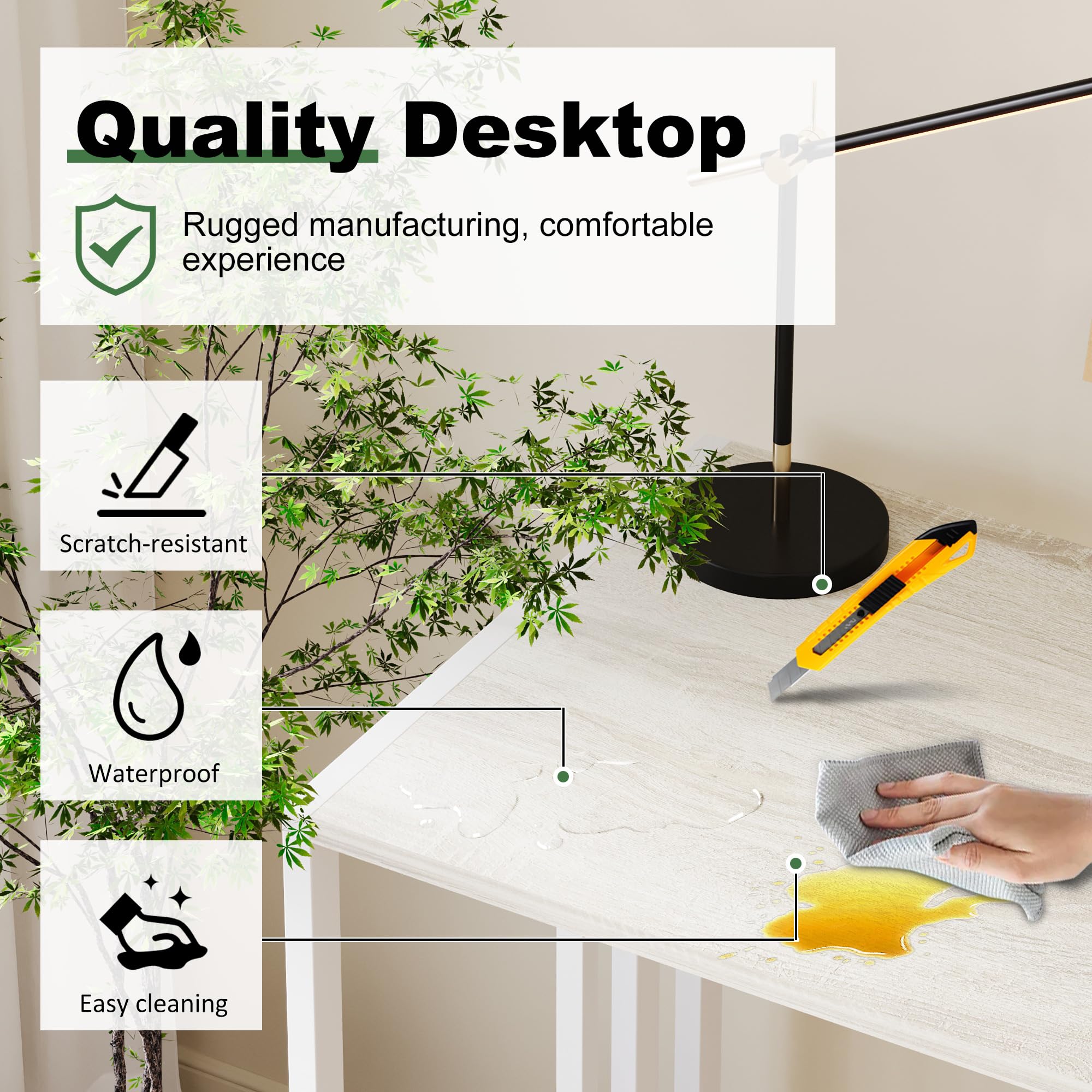 Lutown-Teen Small Folding Desk 90 cm No Assembly Required, Beige