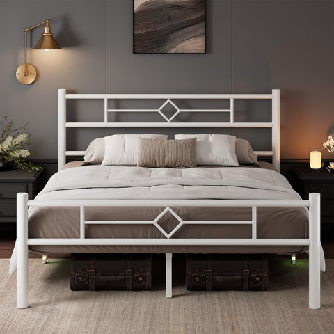 Feonase King Size Bed Frame with Headboard and Footboard, Metal Platform Kingsize Bed Frame with Underbed Storage, Solid Metal Slats Support