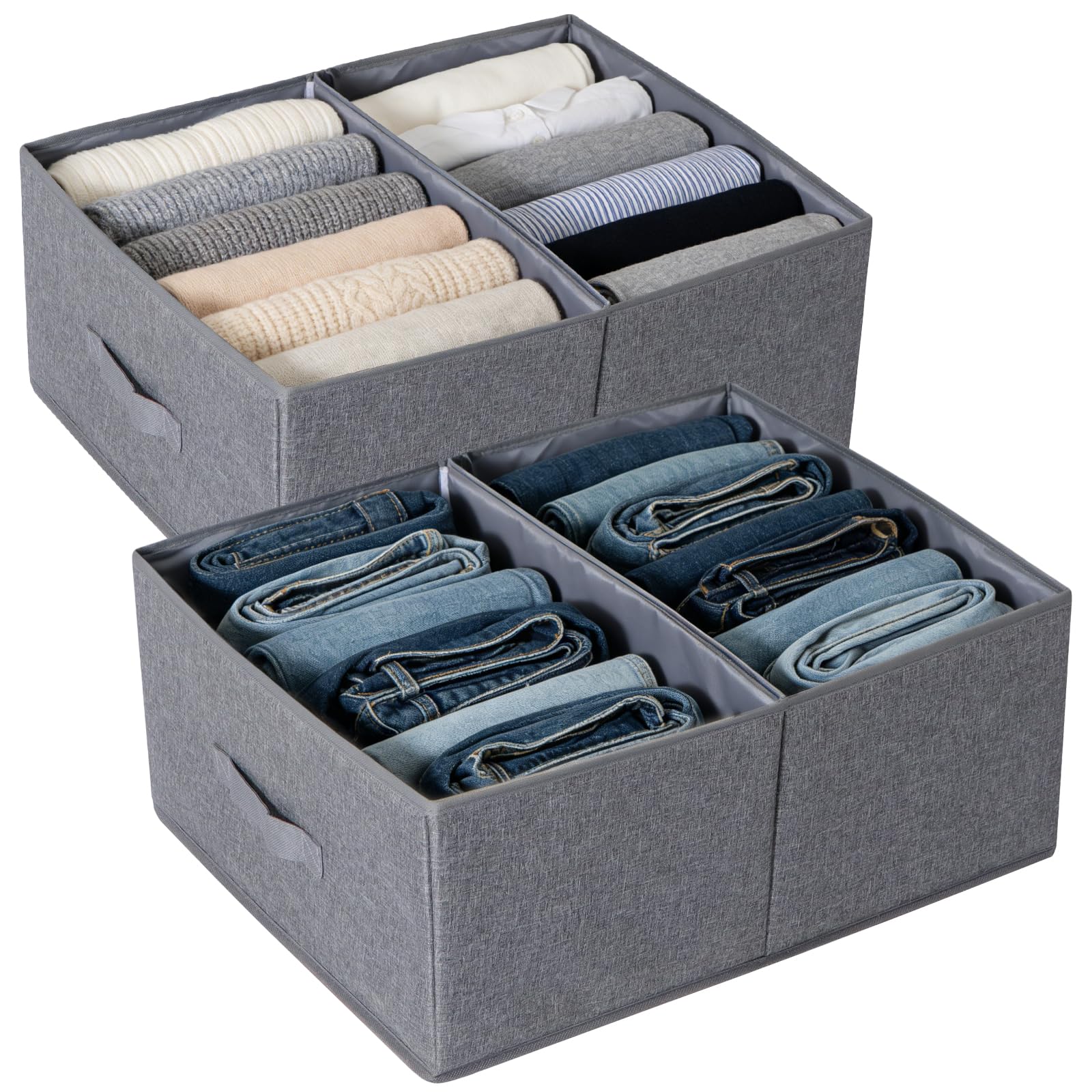 LAJIAKE Wardrobe Storage Organiser Boxes Set of 2 (50x40x20cm) – Large Clothes Storage Boxes with Removable Divider