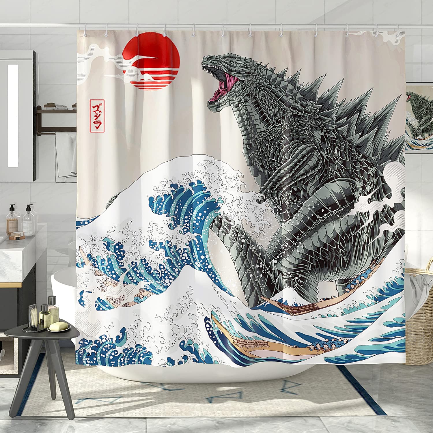 DESIHOM Funny Tall Shower Curtain Set, Fun Anime Monster Shower Curtains for Bathroom Cool Asian Japanese Bathroom Decor Polyester Fabric-72" x 78"