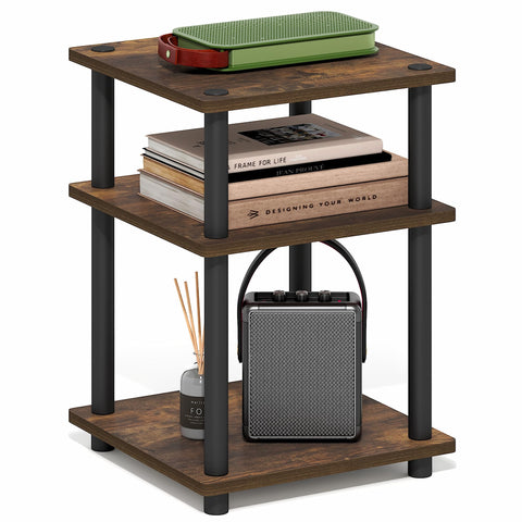 Furinno TURN-N-TUBE Side Table, 3-Tier Square Modern End Table, Toolless Open Shelves Nightstand, Night Stand, Bedside Table, Easy Assembly