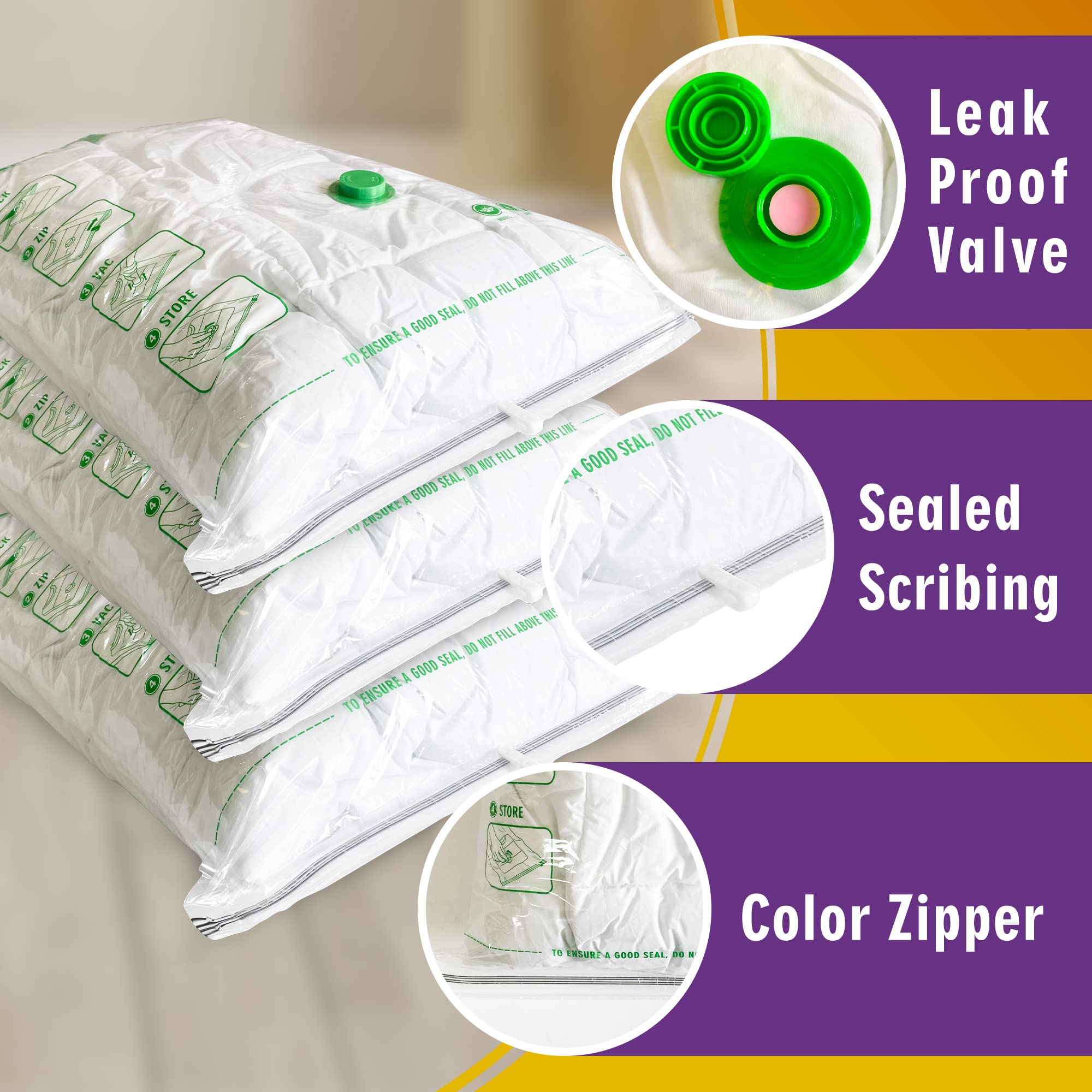 STORAGE MASTER Space Saver Bags for Travel and Home Reusable Vacuum Storage Bags Save 80% More Storage Space Work with Vacuum Cleaner