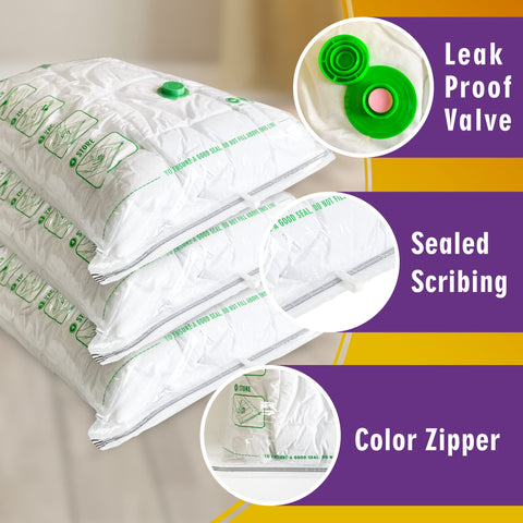 STORAGE MASTER Space Saver Bags for Travel and Home Reusable Vacuum Storage Bags Save 80% More Storage Space Work with Vacuum Cleaner