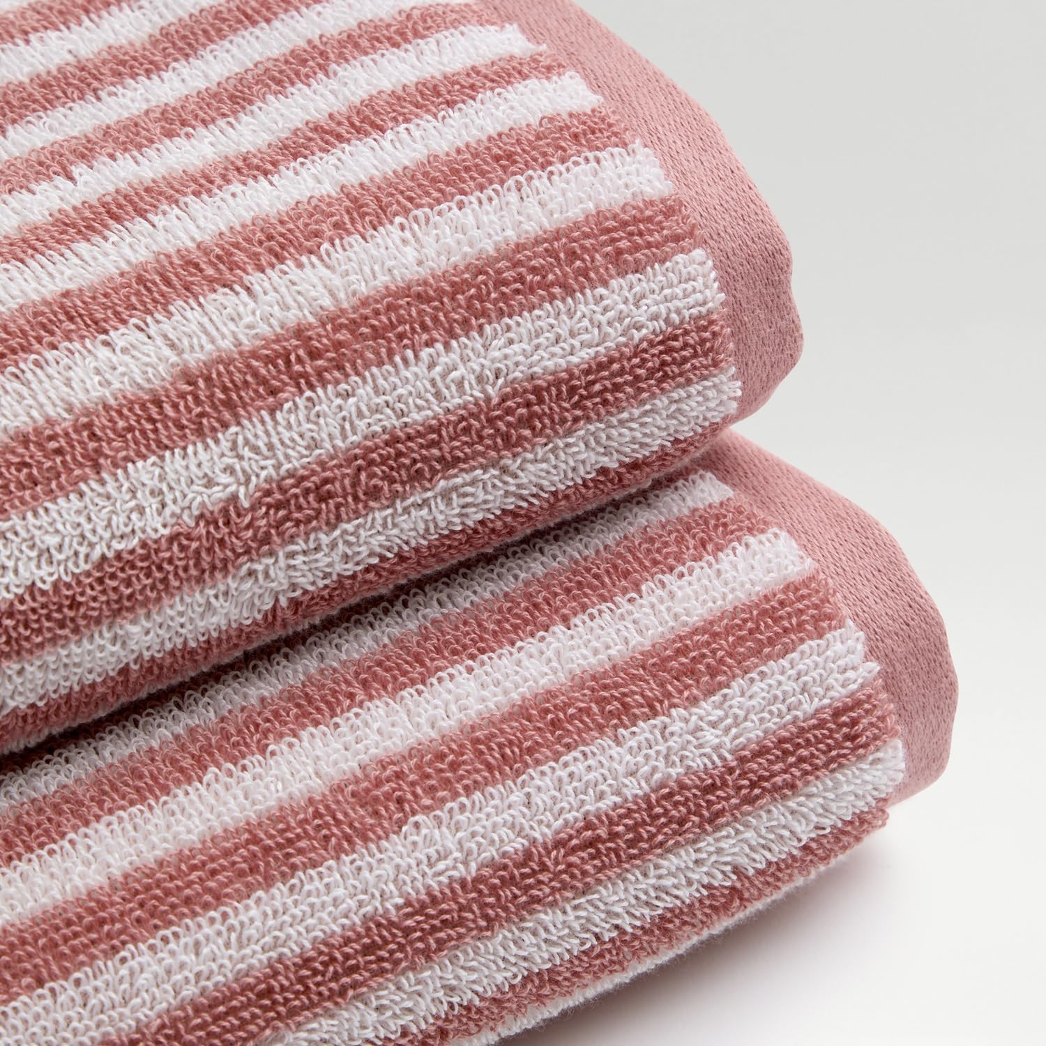 Christy Portobello Stripe Bath Sheets | Set of 2 | 100% Combed Cotton | 550GSM | 90cm x 160cm | Quick Dry | Rose Pink
