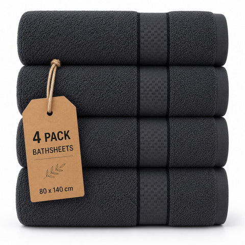 Casabella Luxury Pack Of 4 Bath Sheet 100% Egyptian Cotton Super Soft towel_Black