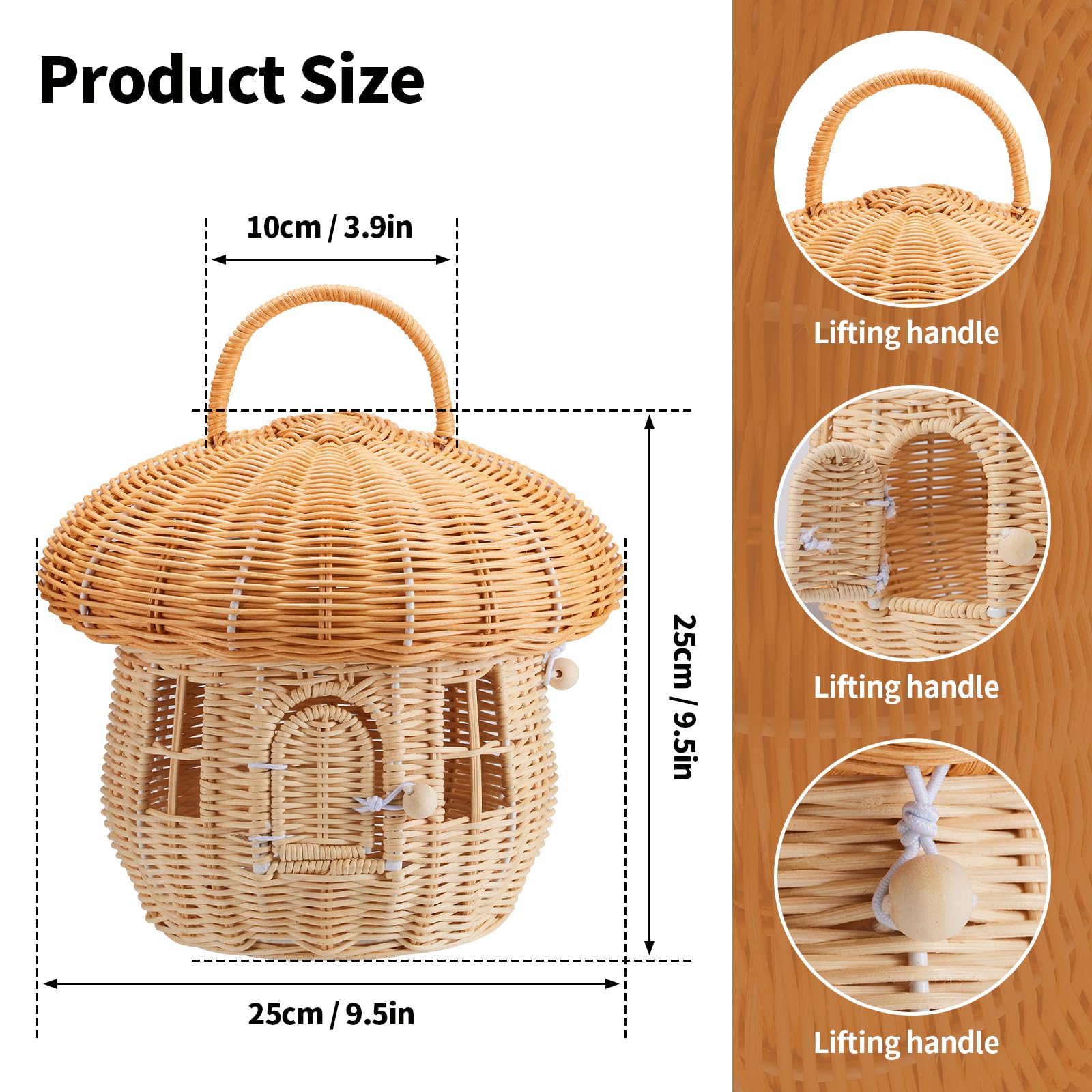 Handcrafted Rattan Mushroom-Shaped Basket for Toy Storage, Outdoor Organizing & Home Décor