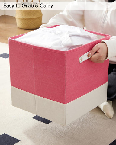 FABINADO Storage Cube | 260g/㎡ Linen Cubby Box for Shelf, Bookshelf, Closet, Wardrobe | 28cm Square Drawer Insert Basket | 6 Pack, Macaron & White