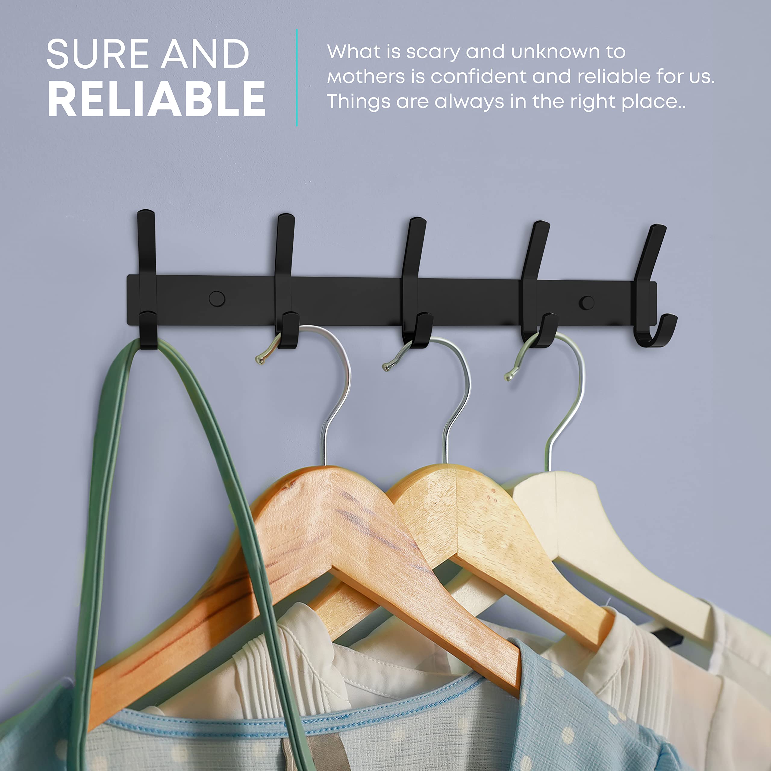 SAYONEYES Coat Rack Wall Mount with 5 Double Hooks for Hanging - 15 Inch Heavy Duty SUS304 Stainless Steel Matte Finish Waterproof