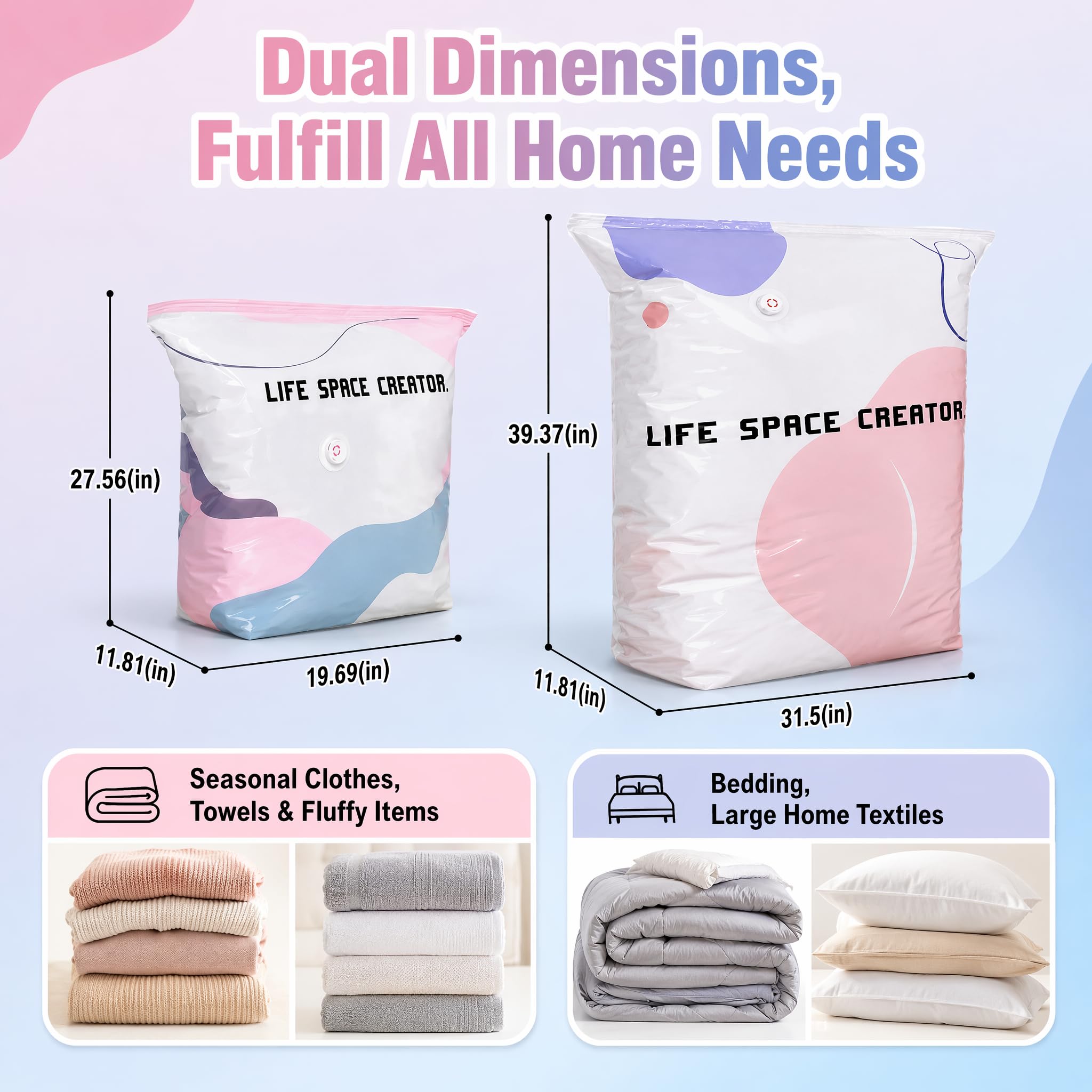 No Pump Vacuum Storage Bags, 4PCS Press and Seal Compression Bags