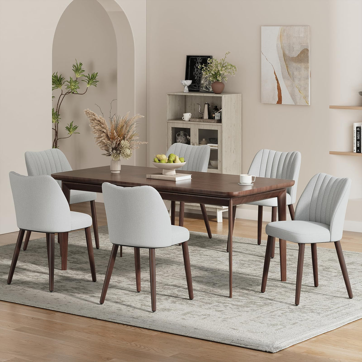 MALOL Upholstered Dining Chairs Set of 6, Fabric Chairs for Dining Room with Solid Wood Legs and Thick Seat Cushion