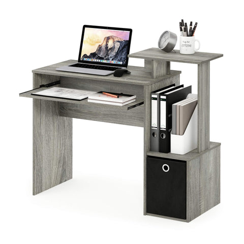 Furinno ECON Desk, Gaming Desk with Keyboard Tray, Computer Desk, Office Desk with Side Shelves and Storage Bin for Home Office, Study Room, Dorm
