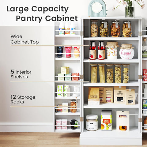 GiantexUK Kitchen Cupboard, Wooden Buffet Pantry Cabinet with 17 Shelves and 2 Doors, Multifunctional Storage Organizer for Living Room Dinning Room