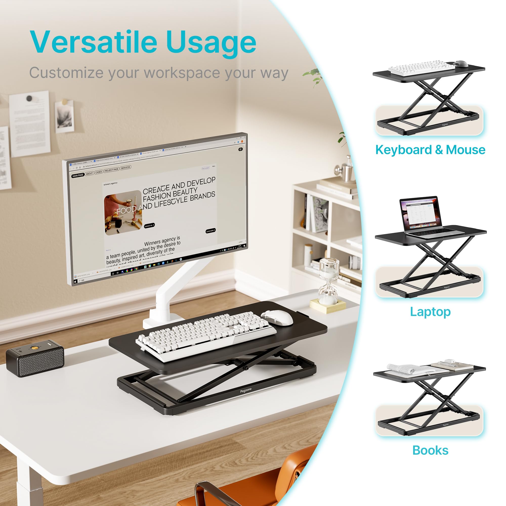 PEGZONE Standing Desk Converter, 24" x 12" Height Adjustable Desk Riser