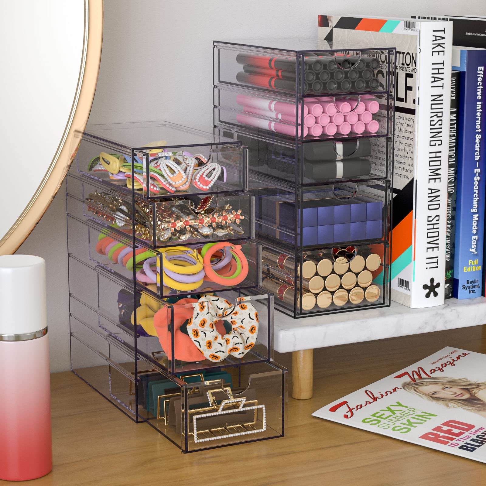 Noverlife Clear Containers for Hair Organizing - Plastic Hair Accessory Box with 5 Drawers