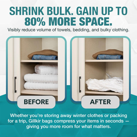 GILLKIR Vacuum Storage Bags - Assorted 6-Pack Including 3 Large & 3 Medium Compression Vacuum Bags for Clothes, Bedding - Durable