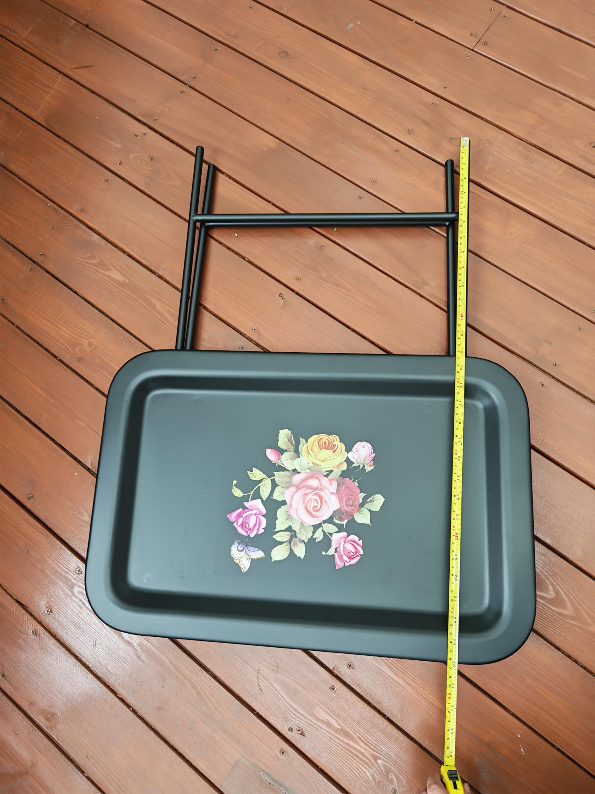 Ruweistar Portable Folding TV Tray Table with Floral Design, Grey Metal Frame, Side Table for Sofa (black)