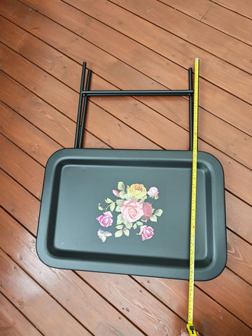 Ruweistar Portable Folding TV Tray Table with Floral Design, Grey Metal Frame, Side Table for Sofa (black)