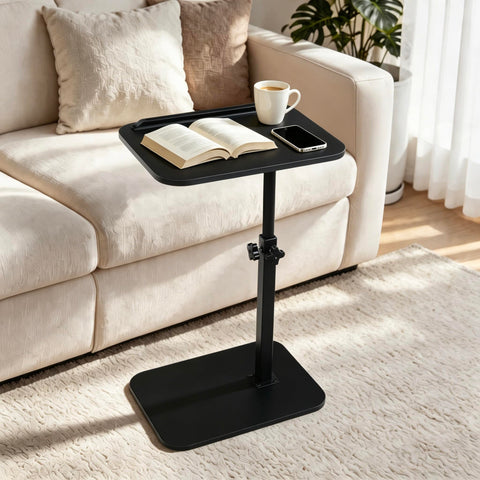 comfoyar C Shaped Side Table Adjustable Height, 360° Swivel 180° Flip Bedside Table with Slat for Sofa Bathtub