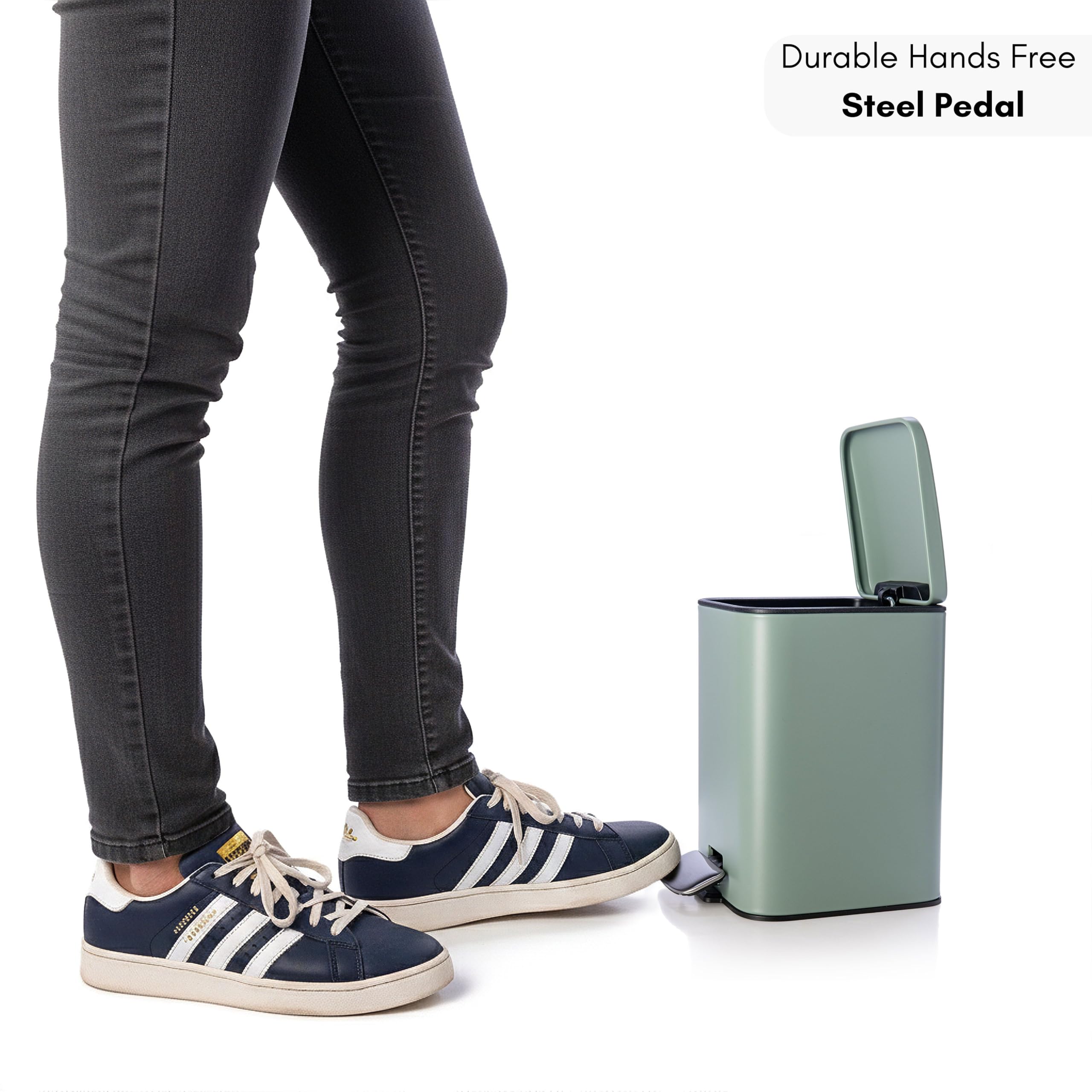 Erreke Bathroom Pedal Bin 3L, Green, Removable Inner Bucket, Modern Design