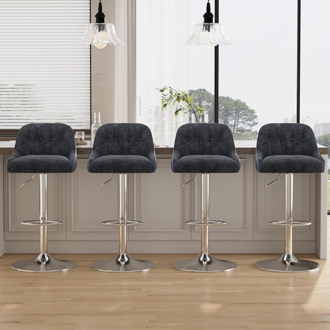 Adjustable Bar Stools Set of 4, Swivel Counter Stools with Backrest, Chenille & Faux Leather Upholstered Bar Chairs