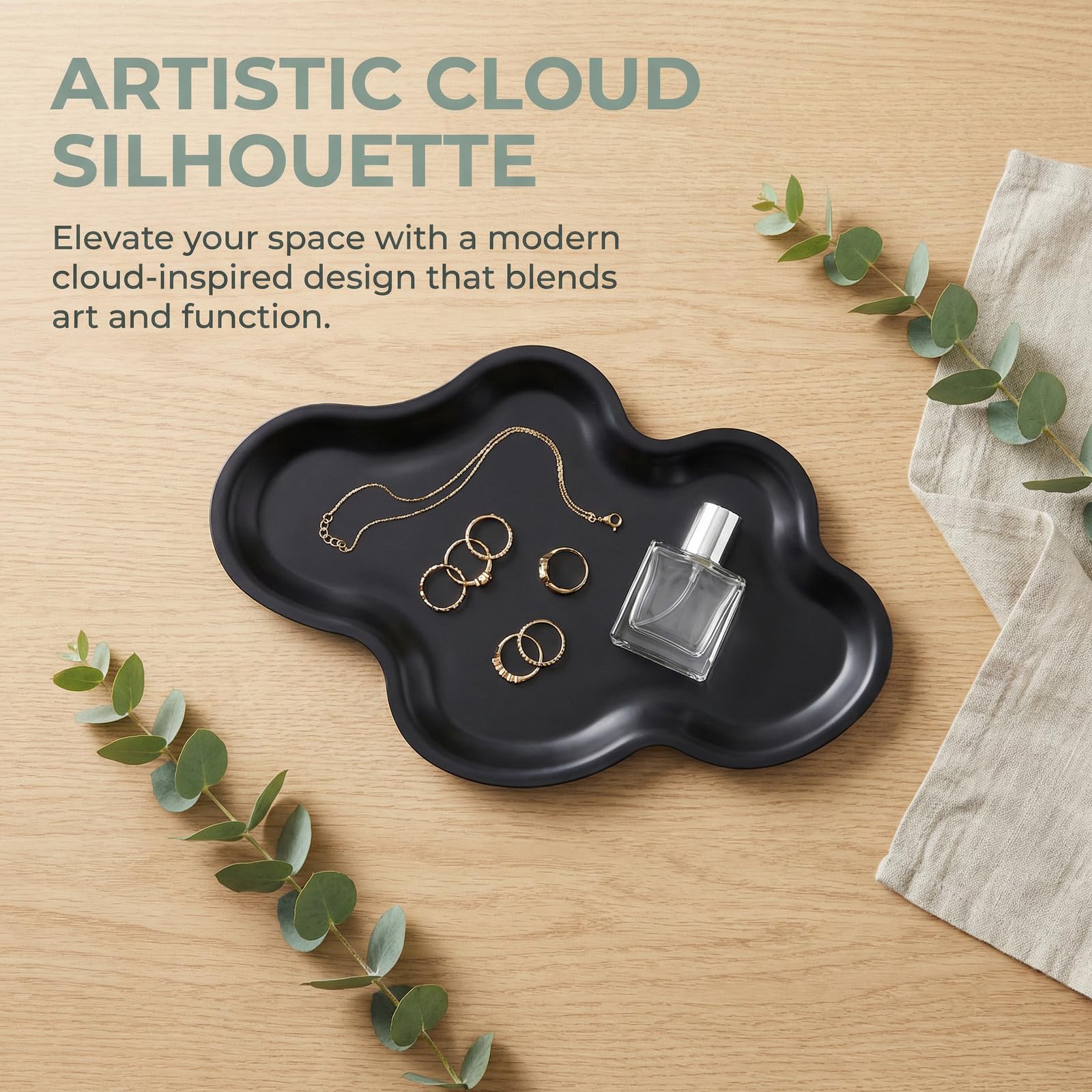Cloud Trays Decorative, Black Trinket Serving Tray Stainless Steel, Candle Plates, Bathroom Vanity Tray Elegant