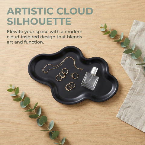 Cloud Trays Decorative, Black Trinket Serving Tray Stainless Steel, Candle Plates, Bathroom Vanity Tray Elegant