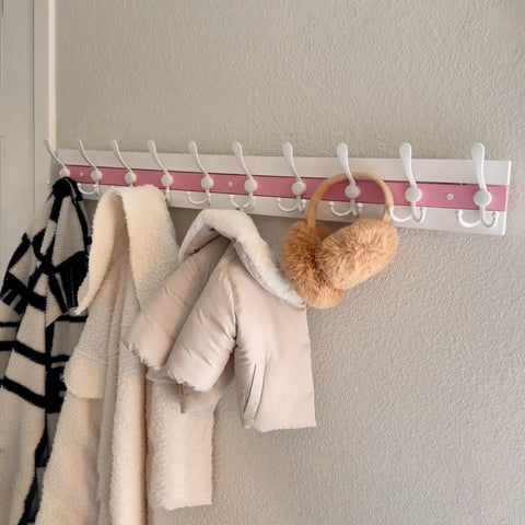 SKOLOO Coastal Wall Mounted Coat Rack - 38-1/8" Beach House Entryway Wooden Coat Hook with 10 Hooks for Hanging Coats, Hats or Towels