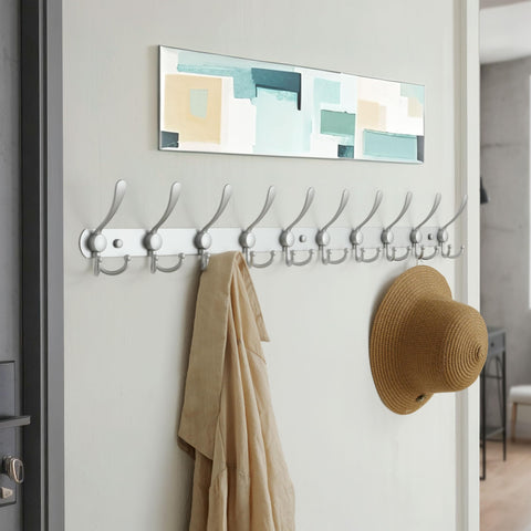 Dseap Coat Rack Wall Mount - 96cm Long 10-Tri-Hooks Heavy Duty Coat Hanger Rail Wall Hooks for Hanging Coats Hats Clothing Clothes Purse Mudroom
