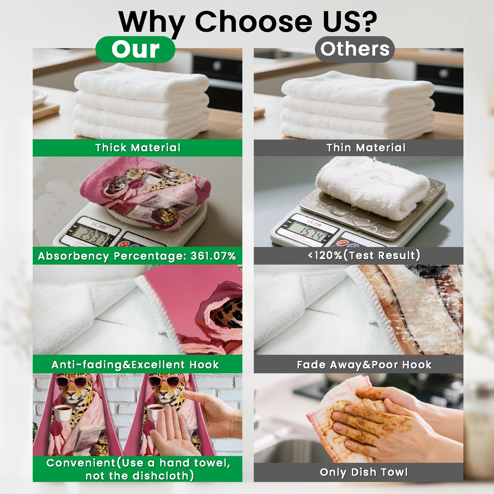 CUTHOLLOW 2 Pcs Pink Bathroom Leopard Hanging Kitchen Towels with Loop