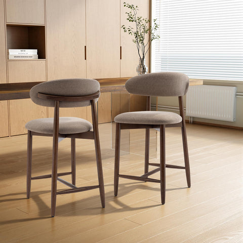 COLAMY 2PCS Counter Height Bar Stools with Back, Modern Upholstered Bar Chairs with Ergonomic Backrest & Footrest, Rubberwood Frame