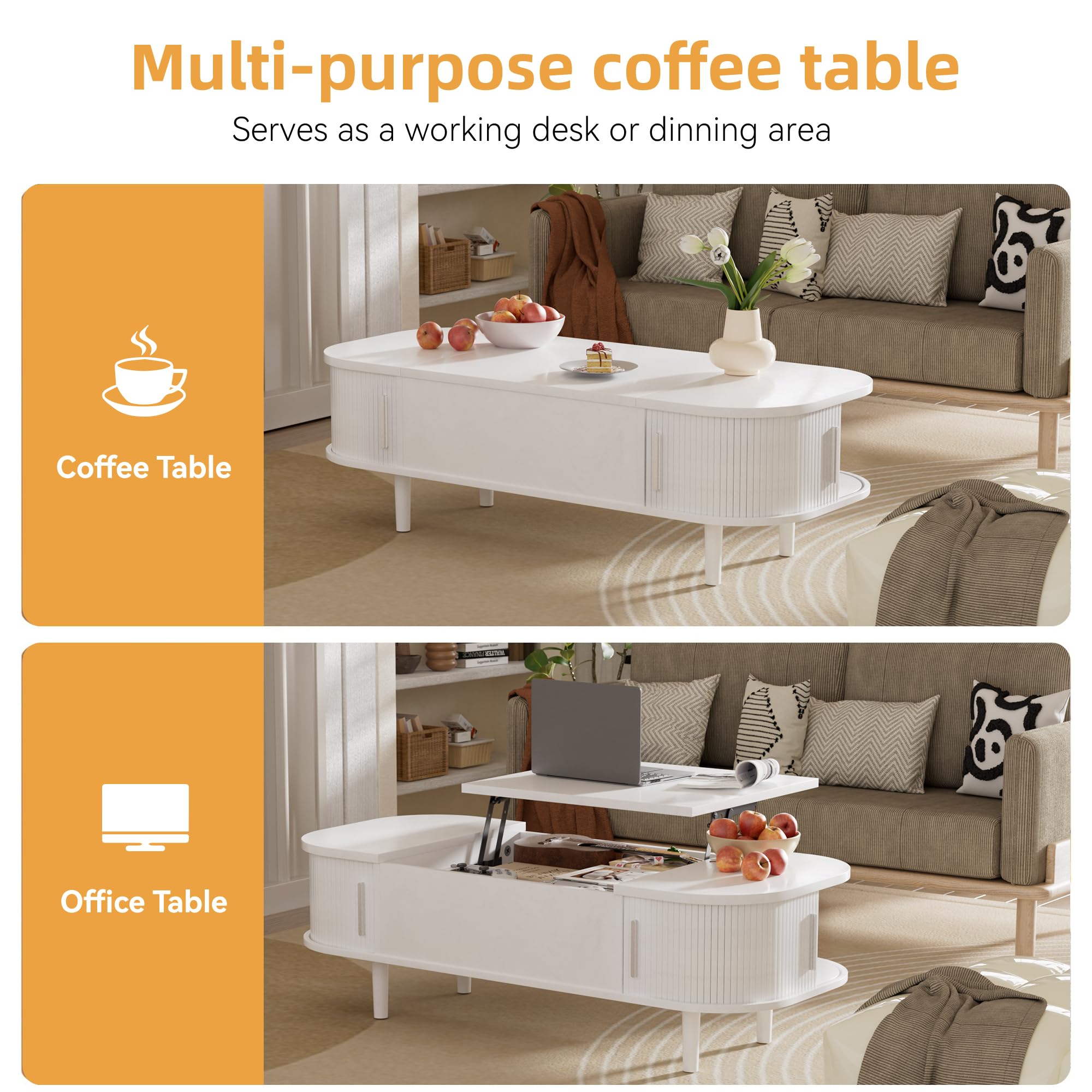 PURFINO Coffee Table with Lift Top - Wooden Modern Centre Table with Unique Textured & Hidden Storage, for Living Room, Bedroom, Small Space