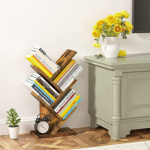 Hoctieon 4 Tier Tree Bookshelf, 4 Shelf Bookcase, Modern Book Storage, Free Standing Tree Bookcase, Utility Organizer Shelves for Home Office