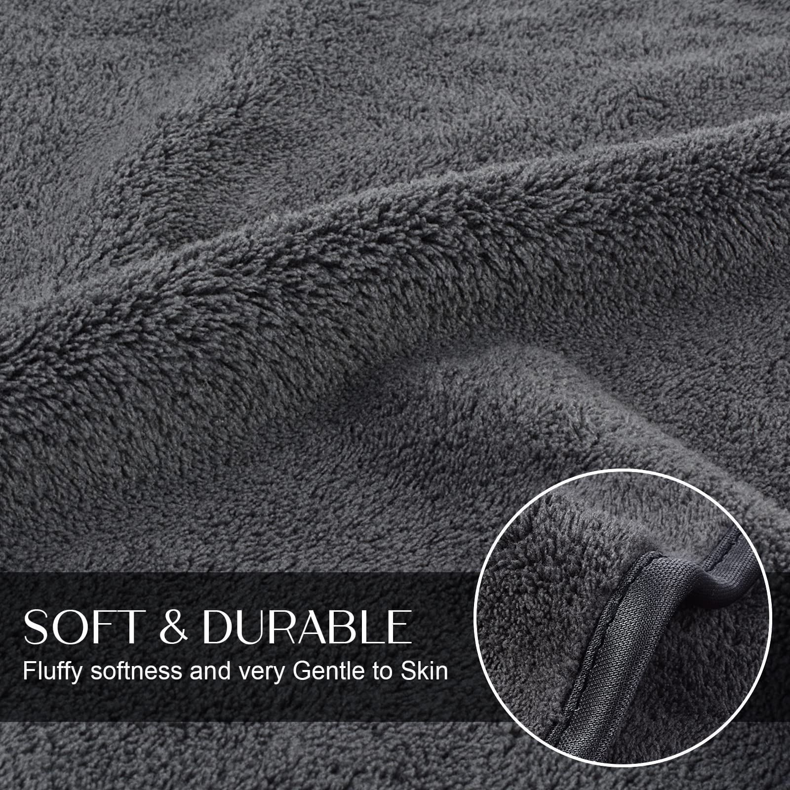 KinHwa Microfibre Hand Towels for Bathroom Super Soft Absorbent Bathroom Towels 40x76 Cm Luxury Thick Quick Dry Bath Towel 2 Pack Dark-Grey