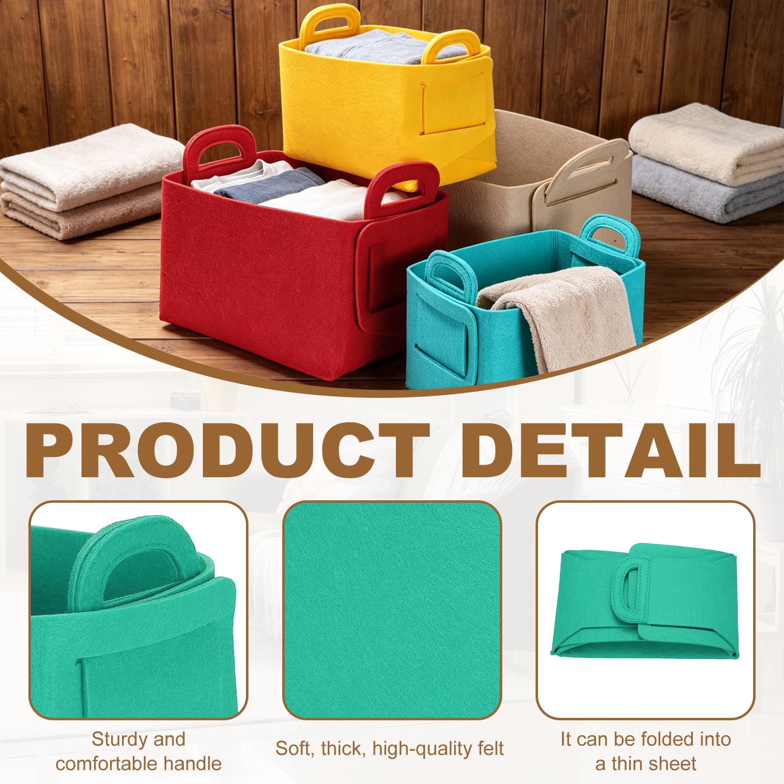 sourcing map Felt Storage Bin, 18 x 13 x 11cm Foldable Organizer Basket with Handles