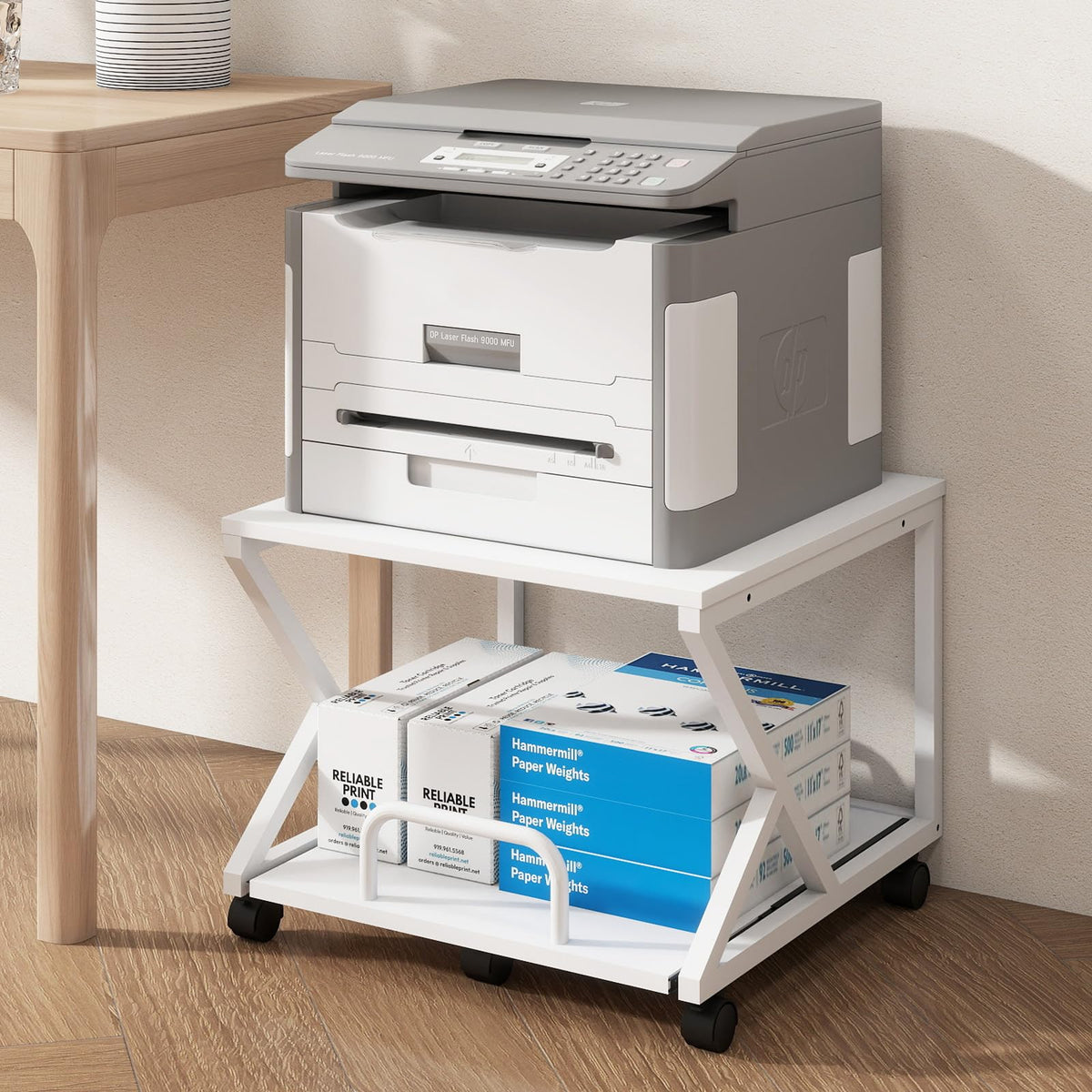 PUNCIA 50x50cm 2-Tier Printer Stand with Pull Out Shelf White