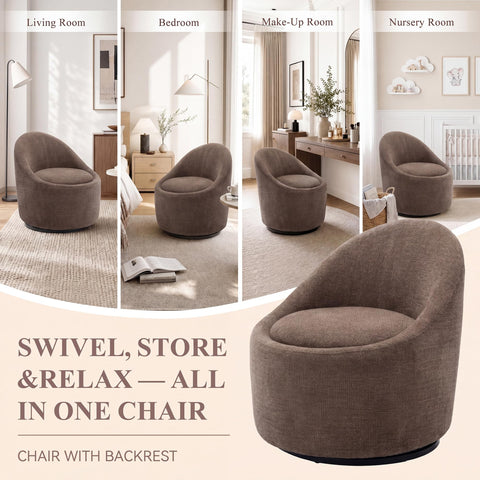 Barrel Swivel Accent Chair with Hidden Storage, 360° Rotating Lounge Chair, Upholstered Breathable Fabric, High Density Foam Seat