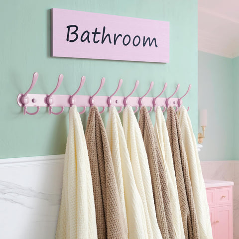 Dseap Coat Rack Wall Mount - 96cm Long 10-Tri-Hooks Heavy Duty Coat Hanger Rail Wall Hooks for Hanging Coats Hats Clothing Clothes Purse Mudroom