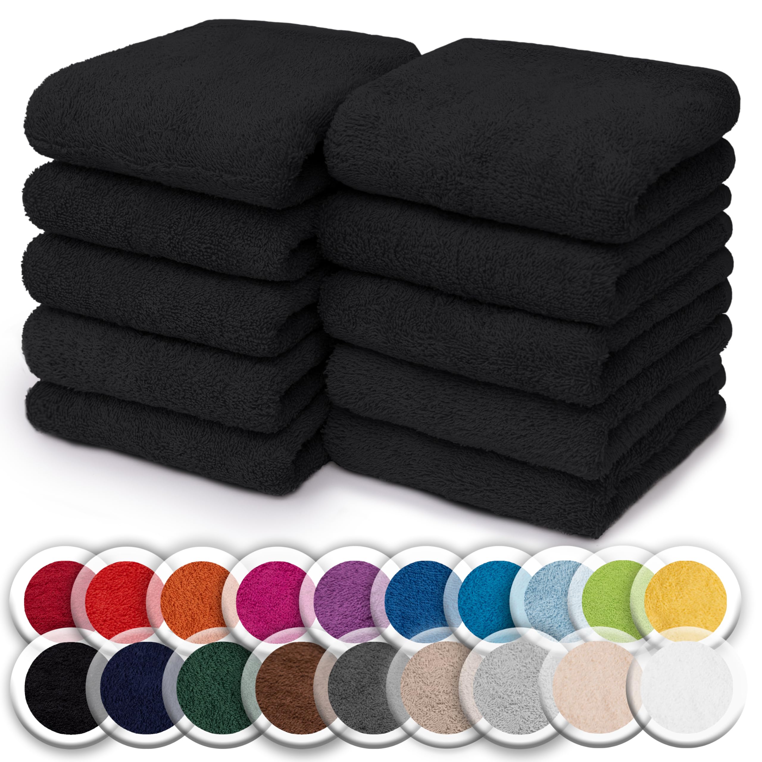NatureMark Set of 10 Washcloths Made of 100% Cotton - Soft and Absorbent Face and Hand Towels - Practical for Bathroom and Kitchen - 30 x 30 cm, Black