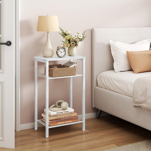 Hoctieon 3 Tier End Table, Telephone Table, Tall Side Table with Storage, Small Nightstand for Small Spaces, Metal Frame, For Living Room, Bedroom