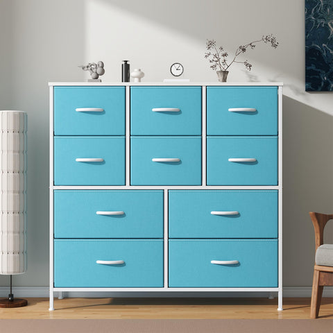GoaHi Chest of Drawers, Large Dressers with Metal Frame and MDF Wooden Top Board, Adjustable Feet, Anti-Tip Safety