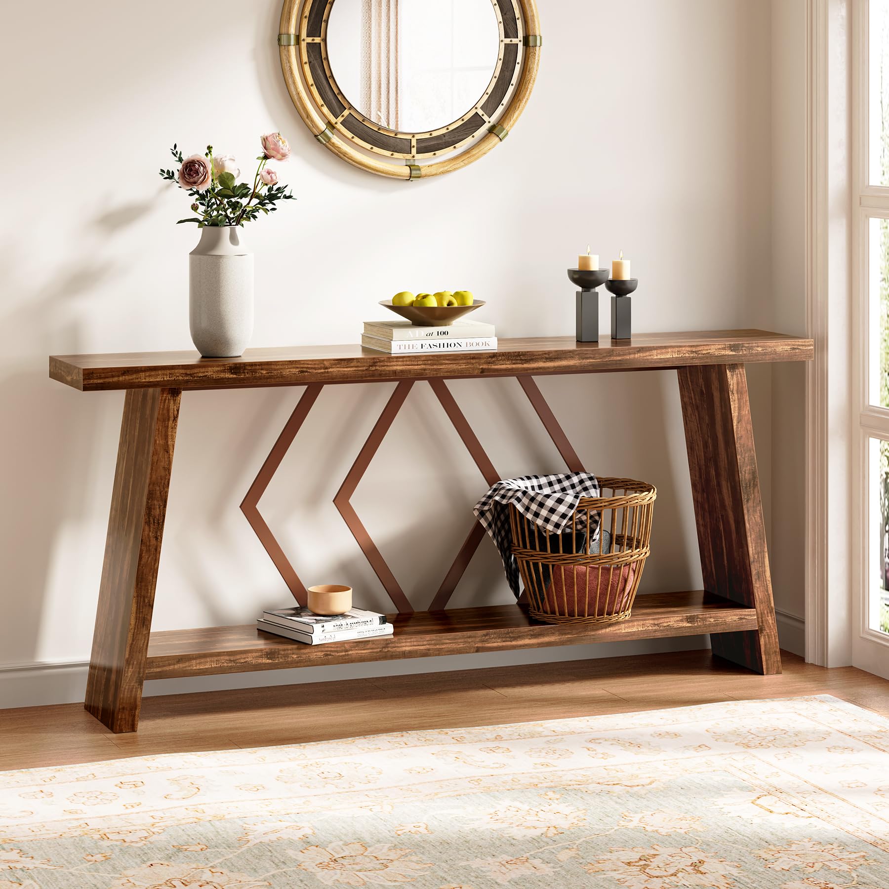 LITTLE TREE 70.9 Inch Console Table, Long Sofa Table Behind Sofa, Farmhouse Console with Shelf as Entrance Area, Living Room, Hallway