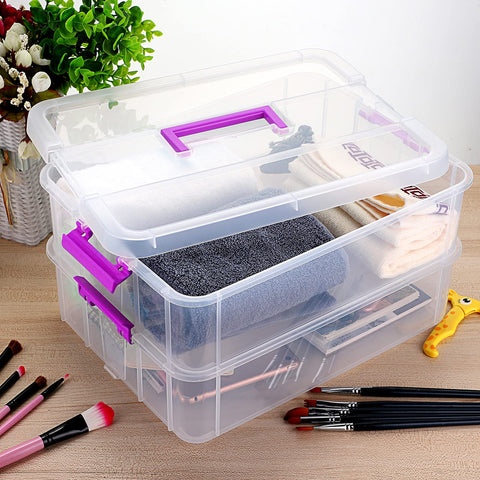 IGNPION 2-Tier Stackable Craft Storage Box Plastic Adjustable Storage Containers with Carry Handle Transparent Containers Organiser for Art & Craft