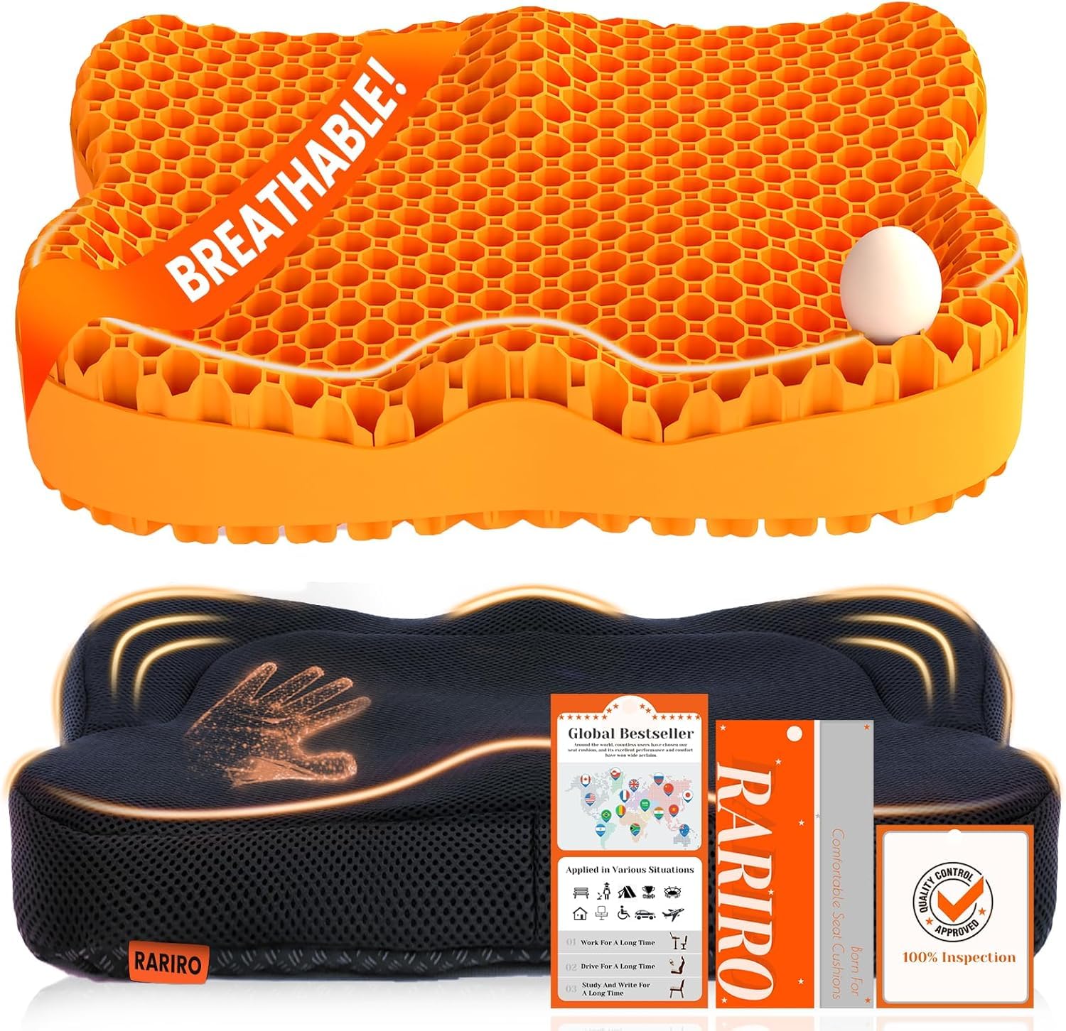 Extra19.7" Honeycomb Gel Seat Cushion, Pressure Relief for Long Sitting