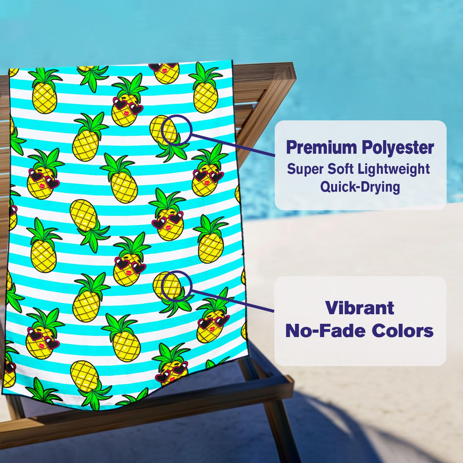 Violetpos Sunglasses Pineapple Stripe Beach Towel, Extra Large 180x90 cm 250GSM Microfibre, Sand Free Quick Dry