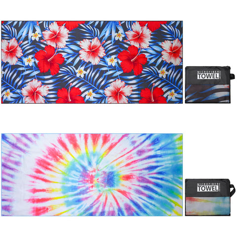 TMEOG Microfibre Beach Towels 2 Pack 180x80cm Extra Large Sand Free Beach Towel for Adults Compact Thin Travel Towel Women Men Lightweight Swim Pool